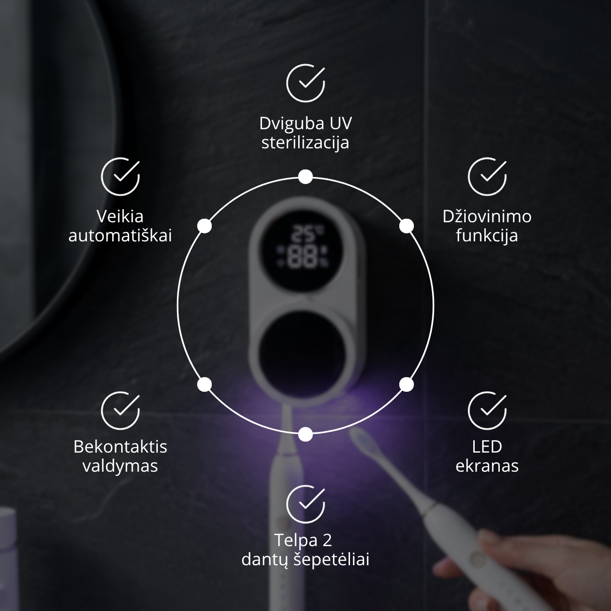 Dantų šepetėlių UV sterilizatorius OVIA UV Duo - Image 3